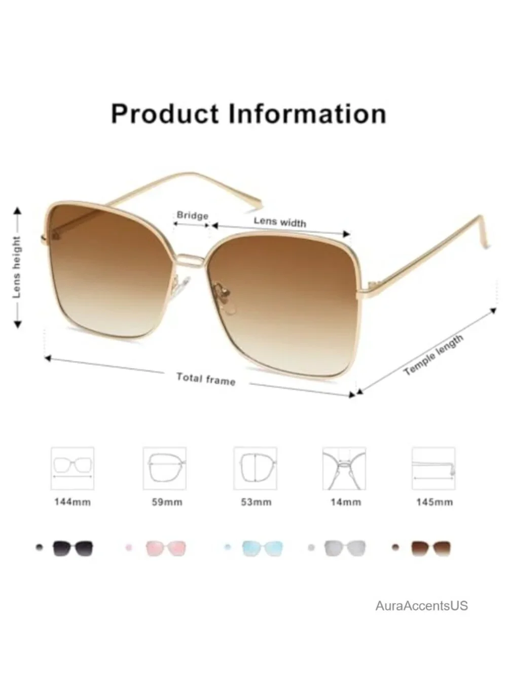 Oversized Square Sunglasses Metal Frame UV400 Protection Full Frame Adult